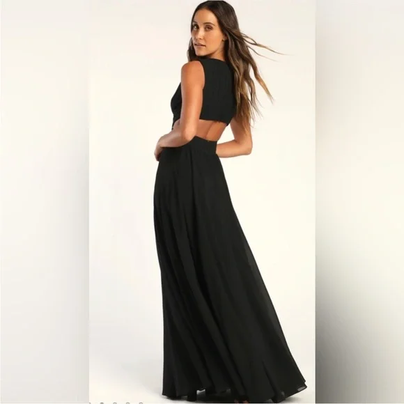 NWT Lulus Vivid Imagination Black Cutout Maxi Dress Formal Evening Textured - Picture 9 of 9